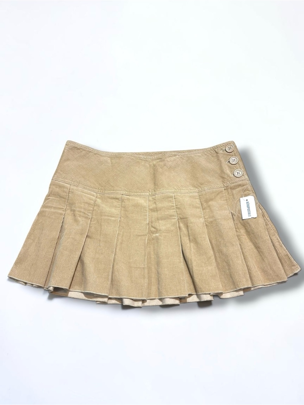 NWT Deadstock Y2K Aeropostale Corduroy Pleated Mini Skirt Tan Brown Academia M
